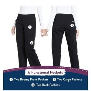 nwt Cherokee medium/ large Black Scrubs Mid Rise Straight Cargo Pant 6 Pockets